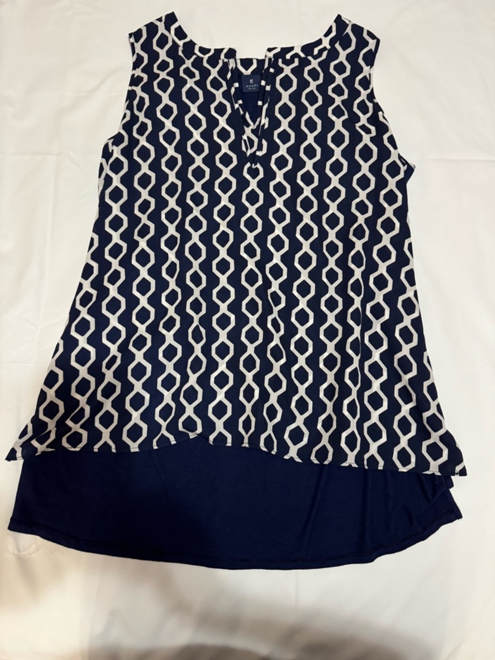 Kaari Blue Navy and White Geometric Sleeveless Top